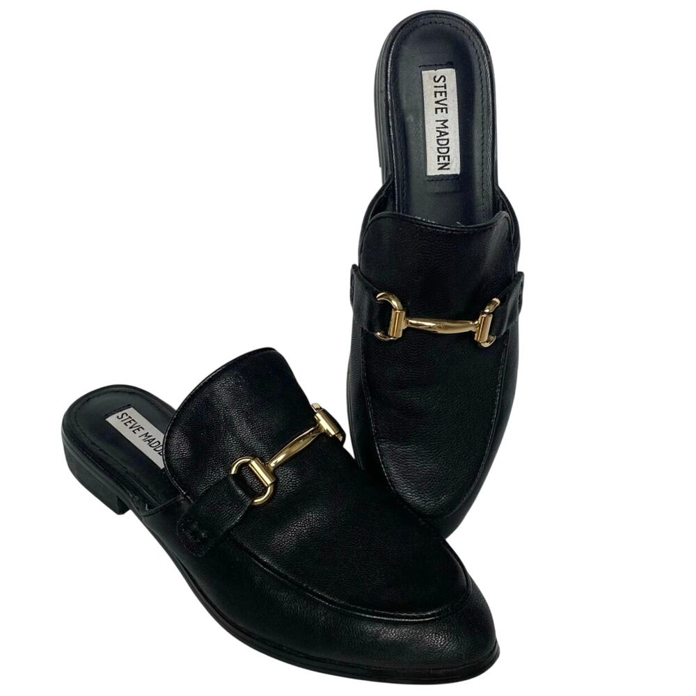 STEVE MADDEN Macrae Leather Bit Mule Slip On Loafer 8 Black Y2K 90s Style Preppy